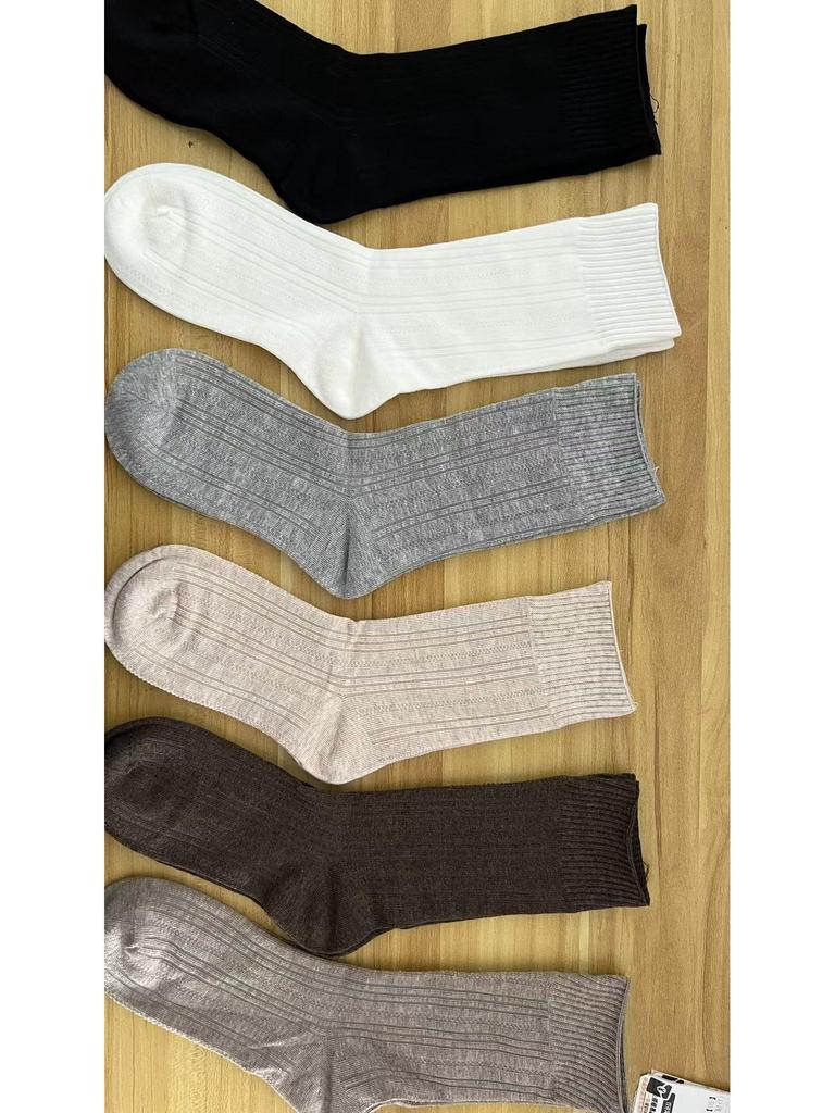 Women's Cotton Mid-Calf Ribbed Socks - Autumn/Winter College Style