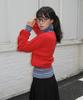 RONRON Button Pointed Basic Knit Cardigan Red