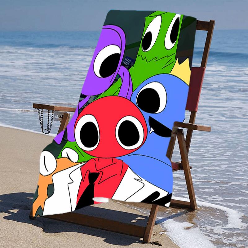 proof beach towel with a Rainbow Friends3 pattern - soft,absorbent,quick-drying,machine washable - perfect for swimming,camping,bathing