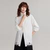 ELLE French Elegant Solid Color Lace Design Button Long Sleeve Shirt Women shirts White EC50353