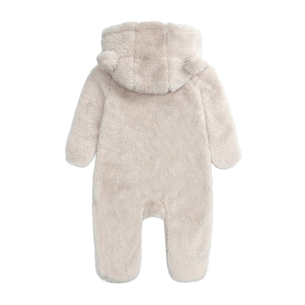 Newborn Baby Boys Winter Fleece Jumpsuit Solid Hooded Romper Zipper Coat Outwear