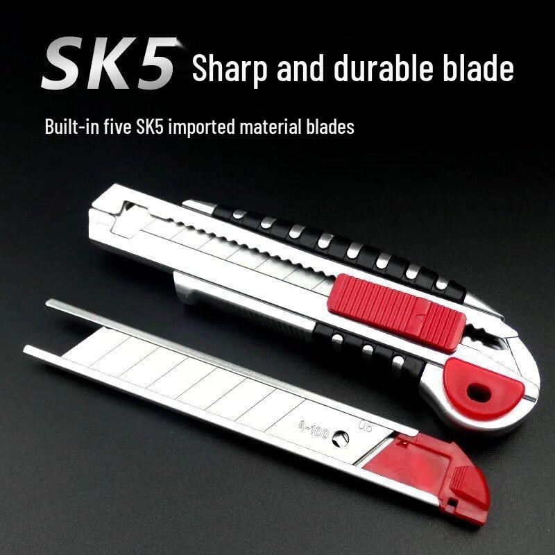 Heavy Duty Utility Knife with Comfortable Rubber Grip - 5-Blade Box Cutter for Paper and More