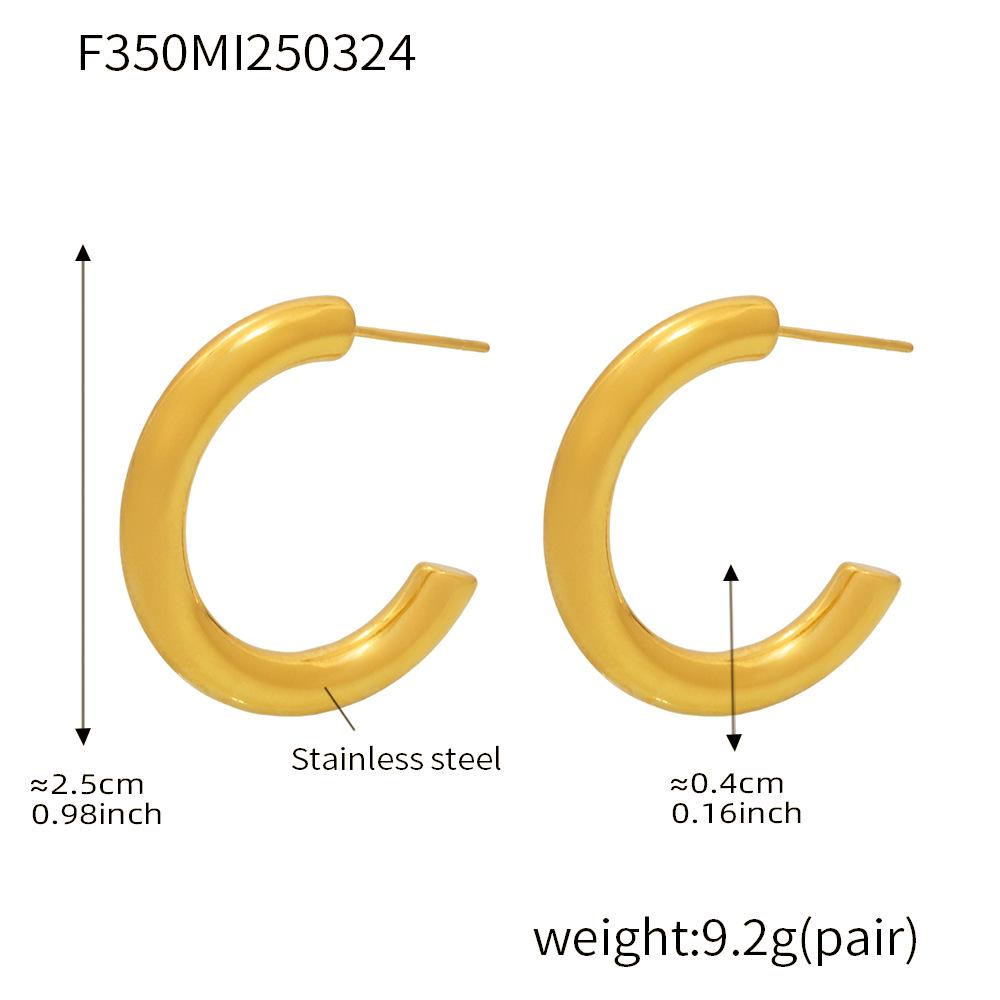 Qiong Yao Cross-border High-end Gold-plated Stainless Steel C-shaped Earrings - European & American Fashion Set with PVD Gold Color Retention.
