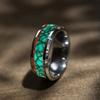 Fashion 8mm Men Stainless Steel Ring with Koa Wood and Peacock Stones Inlay Rings for Men Women Wedding Jewelry Drop Shipping