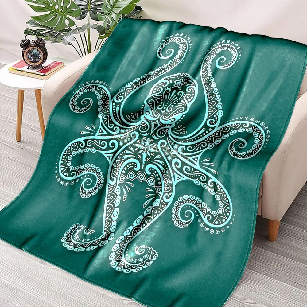 Contemporary Reversible Octopus Flannel printed blanket suitable for all seasons suitable for living room office sofa and travel