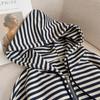 New Autumn and Winter Striped Hooded Sweatshirt for Women, Loose, Long, Lazy, Niche, Versatile Zipper Cardigan Top