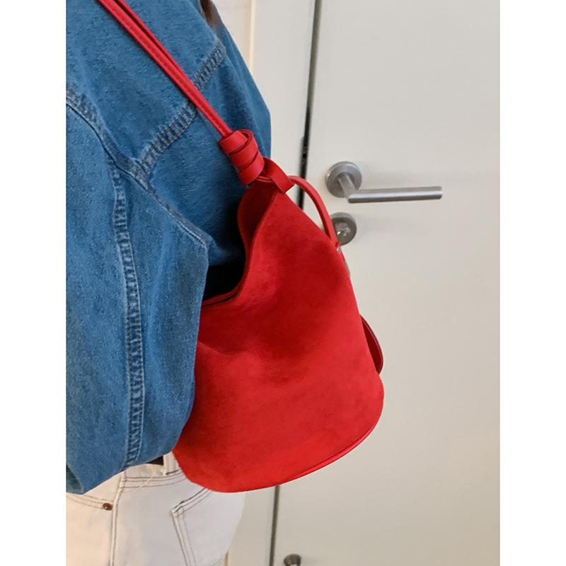 High-end Underarm Bag, Large-capacity Suede Bucket Bag, Simple Single-shoulder Bag
