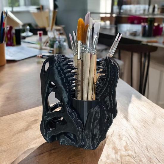 Dinosaur Skull Pen Holder Plastic Pencil Case Desktop Organizer for Pens Erasers Markers School Office Supplies