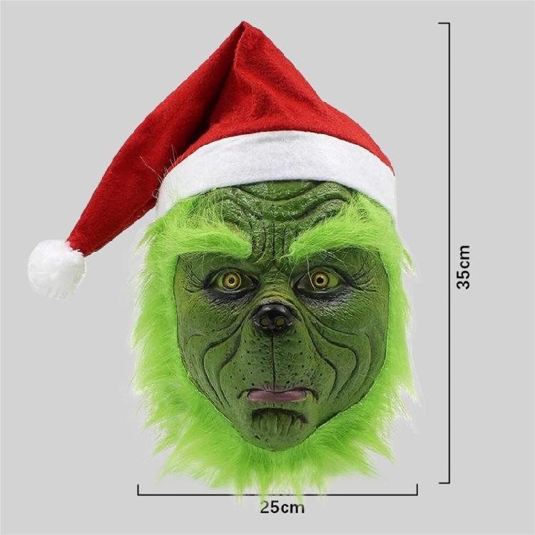 Mostri Verdi di Natale Costume di Babbo Natale Costume Cosplay di Halloween Maschera Integrale in Lattice Maschera Mostri Verdi Guanti