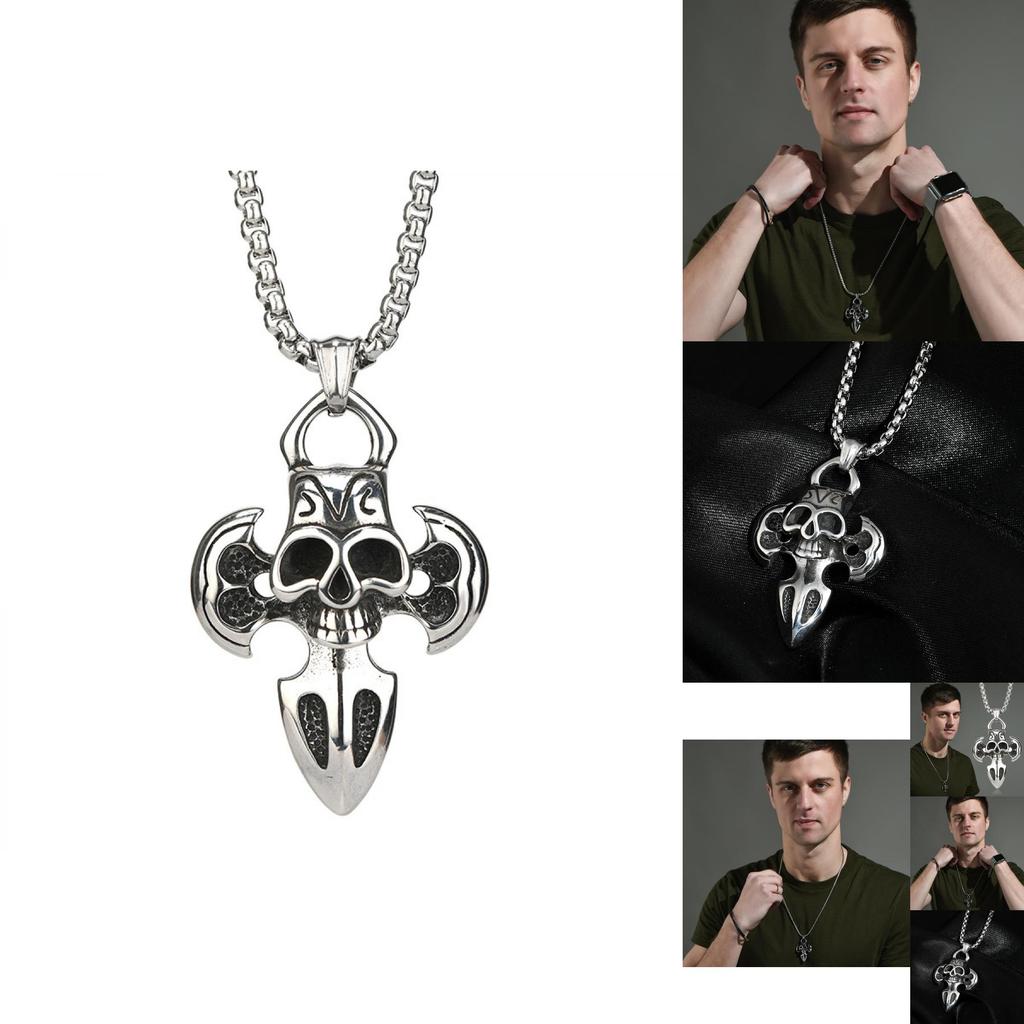 Vintage Skull Cross Titanium Steel Necklace For Men Unique Hip Hop Street Style Jewelry