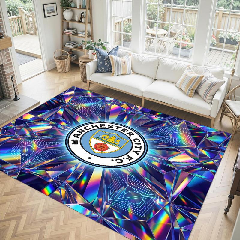 Manchester City Design Crystal Velvet Carpet Cozy Non?Slip Printed Rug For Bedroom Living Room Entrance