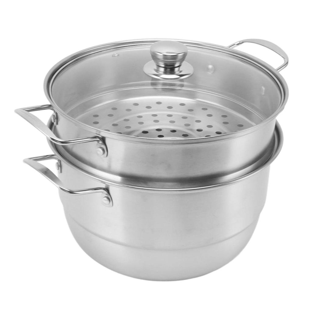 3-Layer Stainless Steel Steam Pot with Glass Lid – Large, Durable Martensite Design