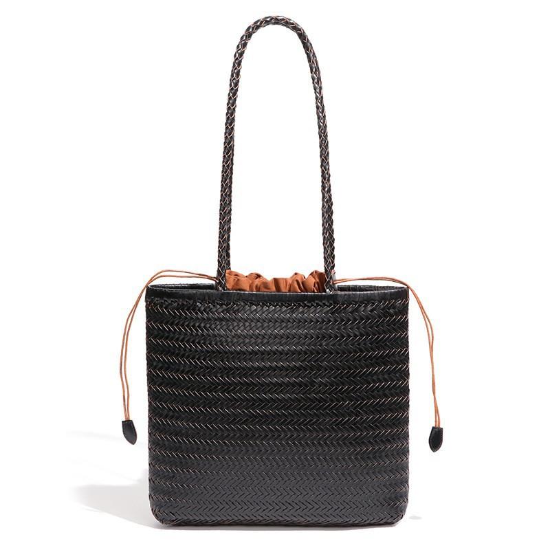 

First Layer Cowhide Vertical Knitted Handbag Classic French Ins Style Shoulder Bag Underarm Tote