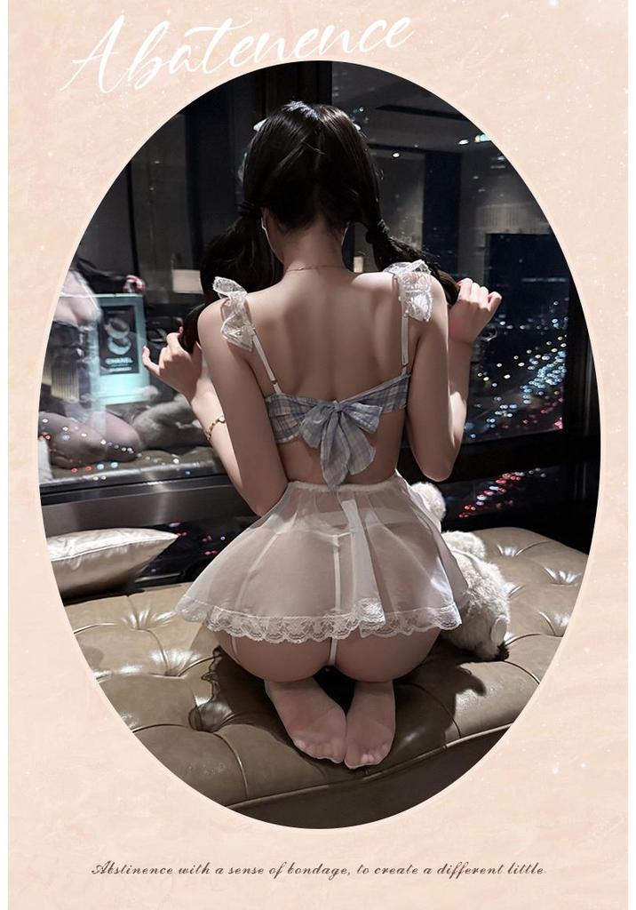 Flirty Blue Plaid Maid Lingerie Set: Nightlife Sweet Temptation