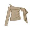 Women's Off Shoulder Long Sleeve Twist Knot Top Slim Fit Solid Color Casual Sexy Pullover