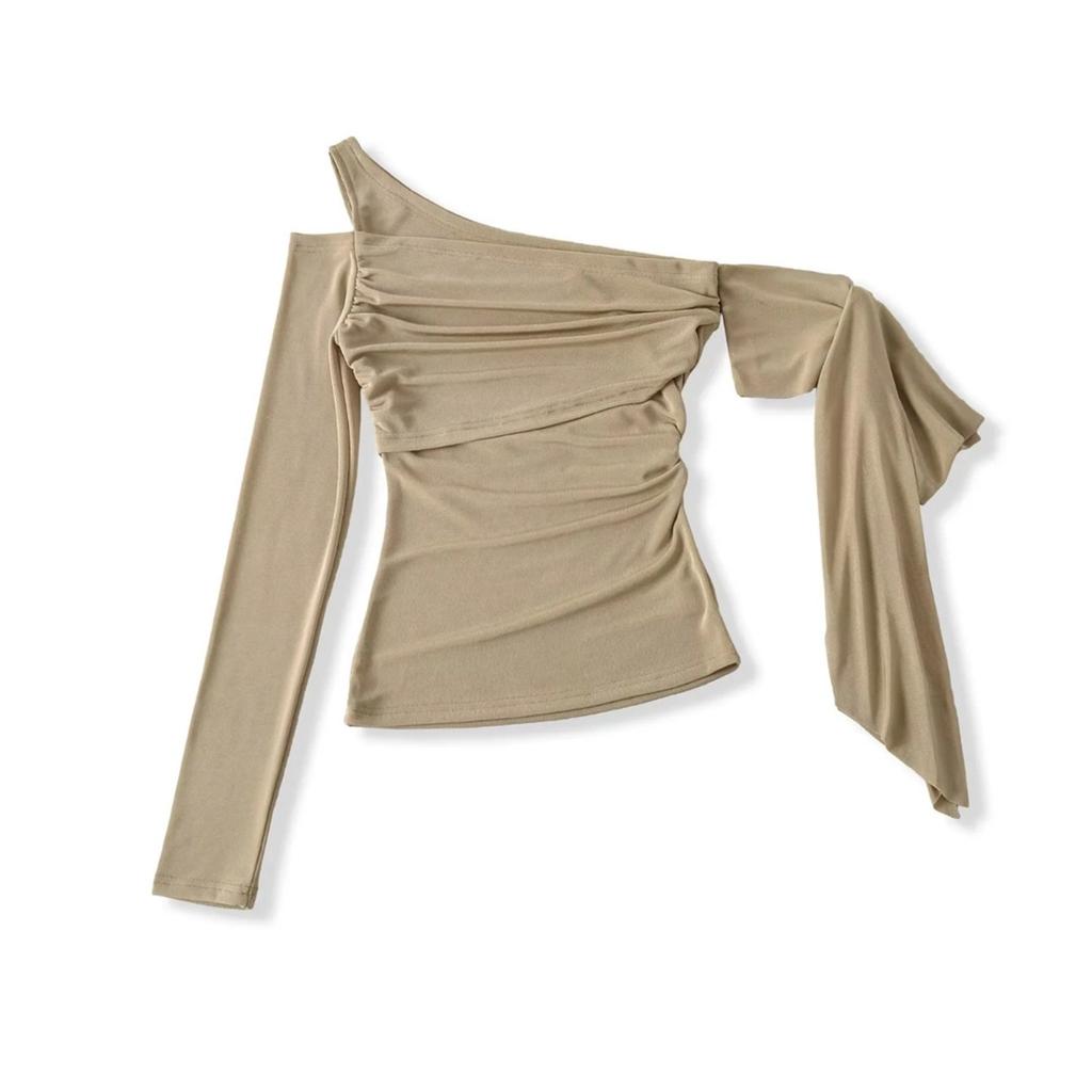 Women's Off Shoulder Long Sleeve Twist Knot Top Slim Fit Solid Color Casual Sexy Pullover