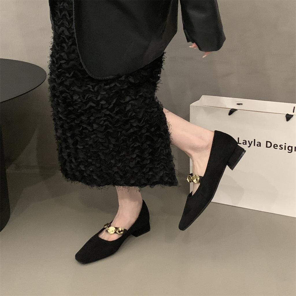 High-End-Retro-Doudou-Schuhe, kleine Lederschuhe mit Ein-Wort-Goldschnalle, Frühlings- und Sommerkleider, Mary Jane-Einzelschuhe