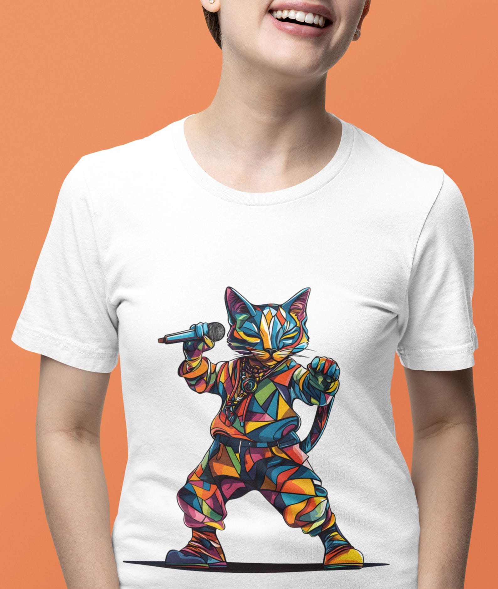 Abstract Rock Cat T-Shirt: Colorful Groovy Unisex Tee 4XL