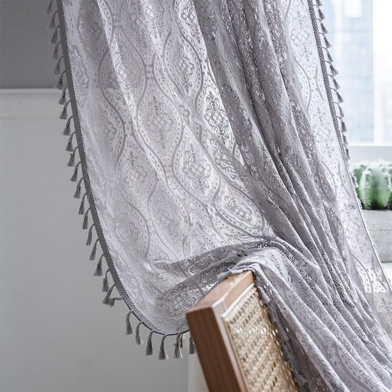 Home Life Decor Valance Curtain Grey Jacquard Translucent American Rural Semi-shading Living Room Balcony Bedroom Drapes