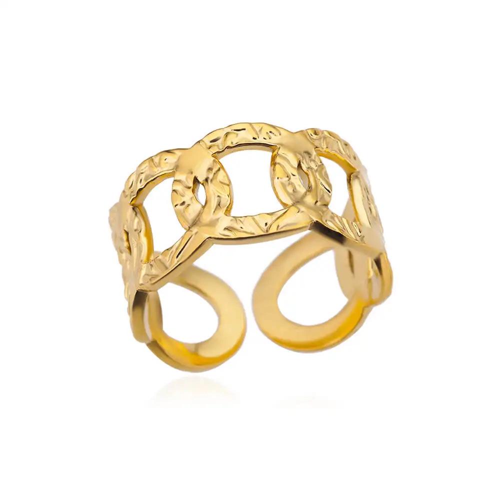 18K Gold Plated Stainless Steel Geometric Open Wide Band Unisex Ring