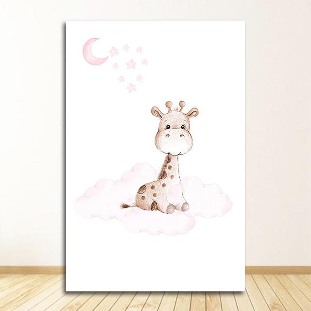 Pictură Nordic Copii Copii Decor Dormitor Iepuraș Girafă Urs Poză Animal drăguț Luna Creșă Copil Artă Perete Canvas Print