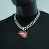 Colorful Diamond Lip Bite Pendant Hip Hop Cuban Chain Necklace