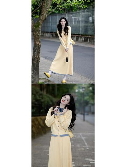 Women's Spring Knit Cardigan & Pleated Skirt Elegant Two-Piece Set