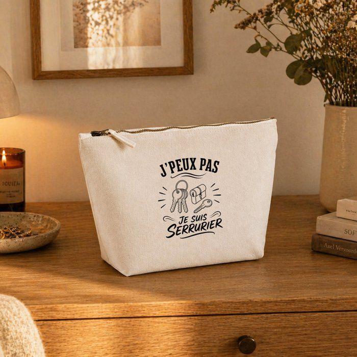 Trousse de toilette - PLANETEE - J'peux pas minimaliste (Serrurier) - 100% coton beige - 3 L (28×19×9 cm) - Zip métal, fond plat