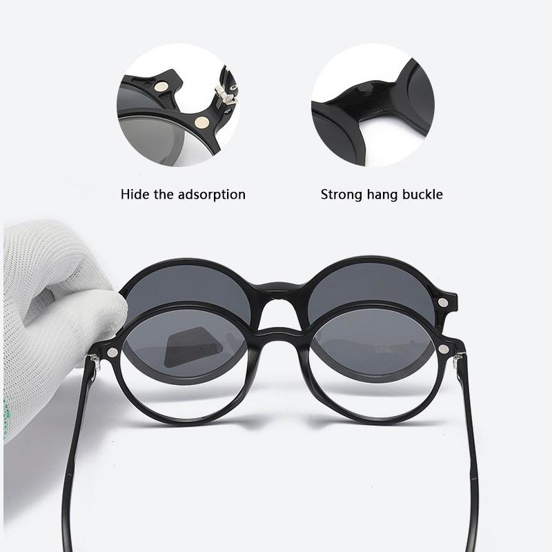 Round Frame Fashion Sunglasses Magnetic Suction A Variety Clip Sets Mirror Night Vision Goggles Men