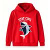 Kids Boys Girls Hoodie, Cool Shark Stay Cool Print Casual Pullover Hooded Sweatshirt for Daily Wear