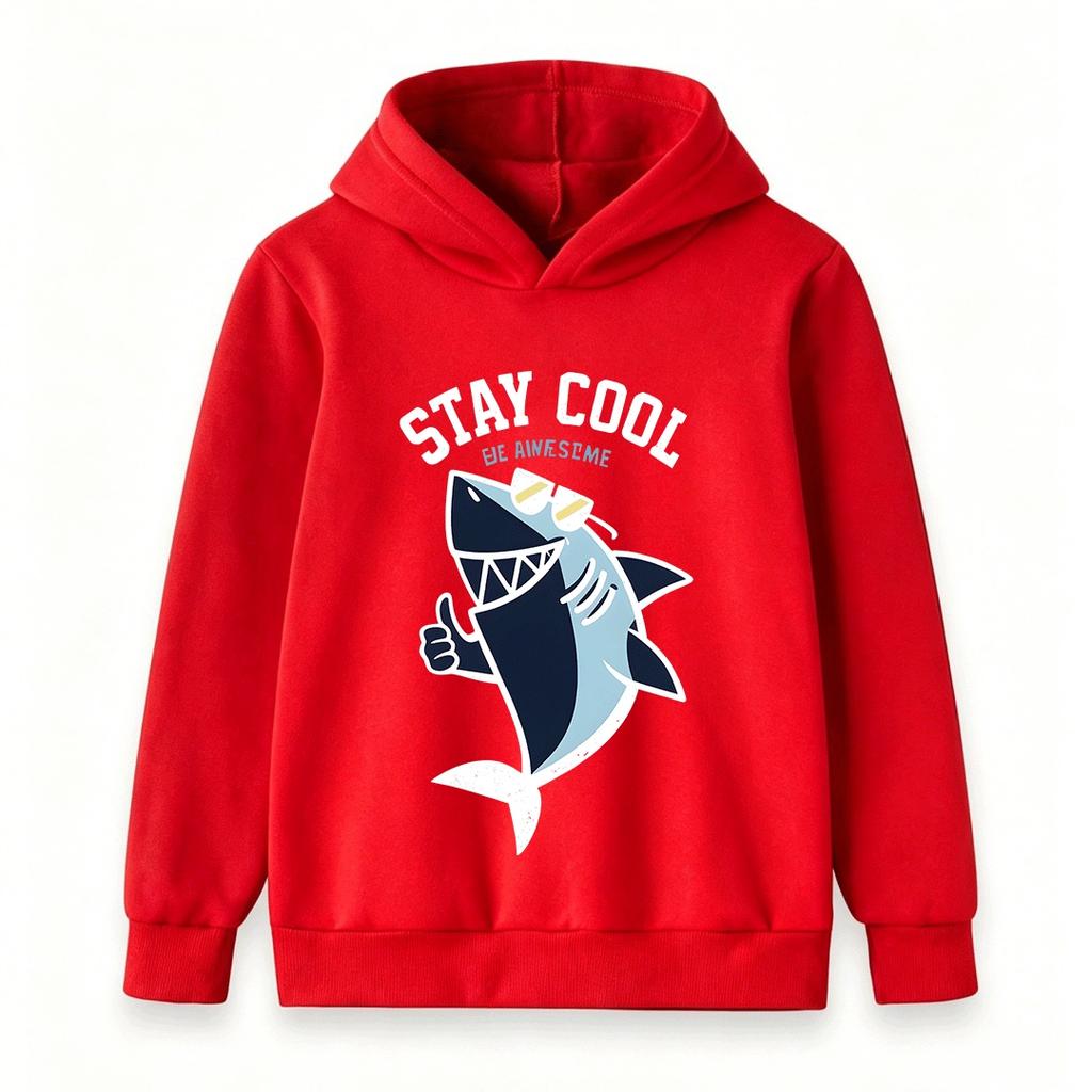 Kids Boys Girls Hoodie, Cool Shark Stay Cool Print Casual Pullover Hooded Sweatshirt for Daily Wear