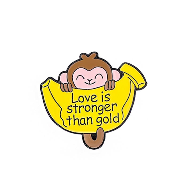 Cartoon Animal Badges: Little Monkey with Bananas, Cat with Fish, Dog with Bones, Cute Frog Brooch