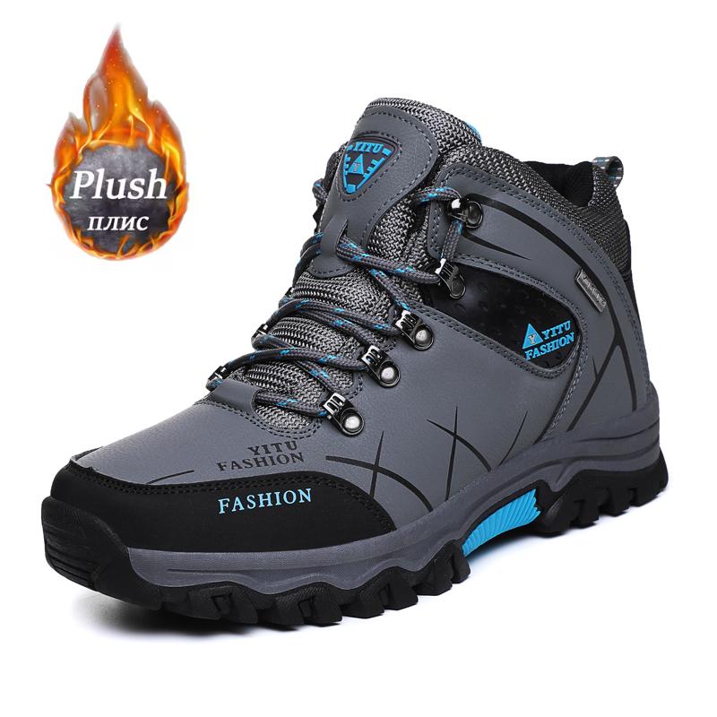 Men Winter Snow Boots Waterproof Leather Trekking Sneakers Super Warm Men's Boots Outdoor Male Hiking Boots Work Shoes Walking