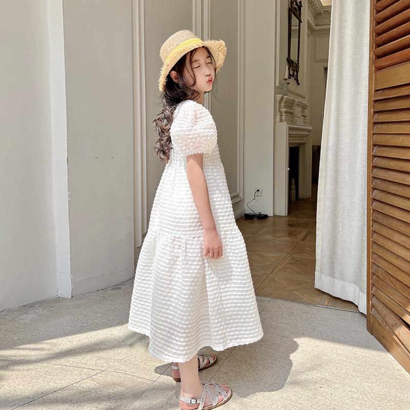 23 Summer Girls' Formal Square Neck Princess Long Dress - Fashionable Sweet Performance Outfit for Middle and Big Children