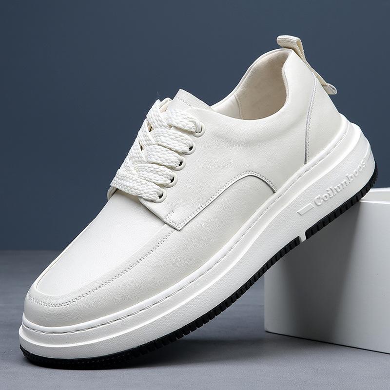 

European station leather men s shoes spring 2024 new lightweight breathable calfskin little white shoes flat thick baseplate shoes 38 белый