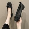 Fashion breathable hollow mesh flat bottom square head single shoes women's flat heel soft sole bow cool single shoes spring and summer