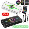 1 To 9 Port ARGB PWM Fan Hub Adapter With ARGB Controller 5V 3 Pin Cooling Fan Hub Splitter PWM Magnetic Suction Hub for PC Case