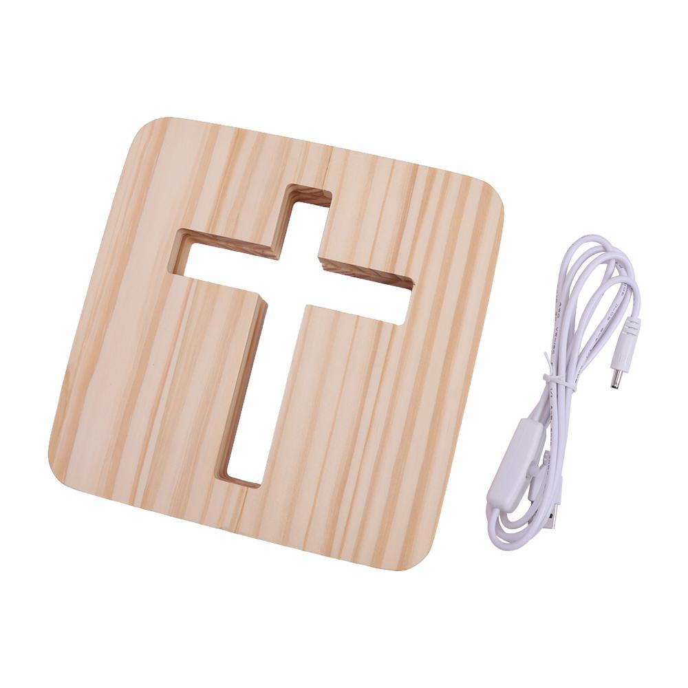 

Church Souvenirs 3D LED Wooden Cross Night Light USB Novelty Christianity Crucifix Crafts Wooden Desk Table Lamps Christian Gift