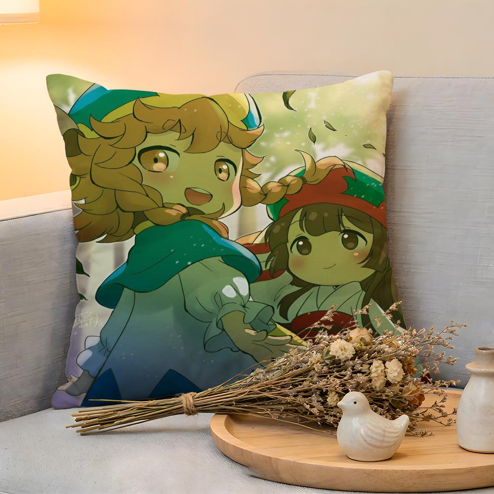 Cushion Cover  Linen  SkinFriendly Soft Decorative Case For Sofa Home Decor Kwaii Anime Hakumei And Mikochi Pillow cover