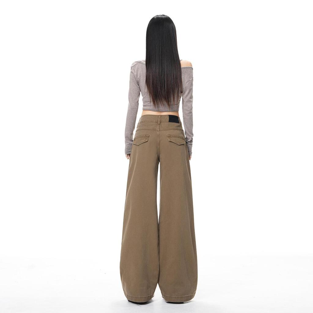 Women's 2025 Spring/Autumn Retro Loose Wide-Leg Jeans with Double Button Waistband