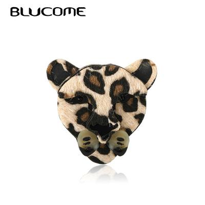 Cheetah Leopard Head Brooches Handmade Leather Acrylic Sweater Scarf Buckle Animal Brooch Pins Accessories