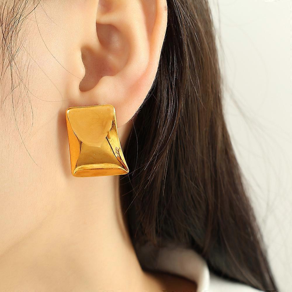 Drop Earrings, 18K Gold Plated Square Metal Statement Stylish Minimalist Heavy Duty