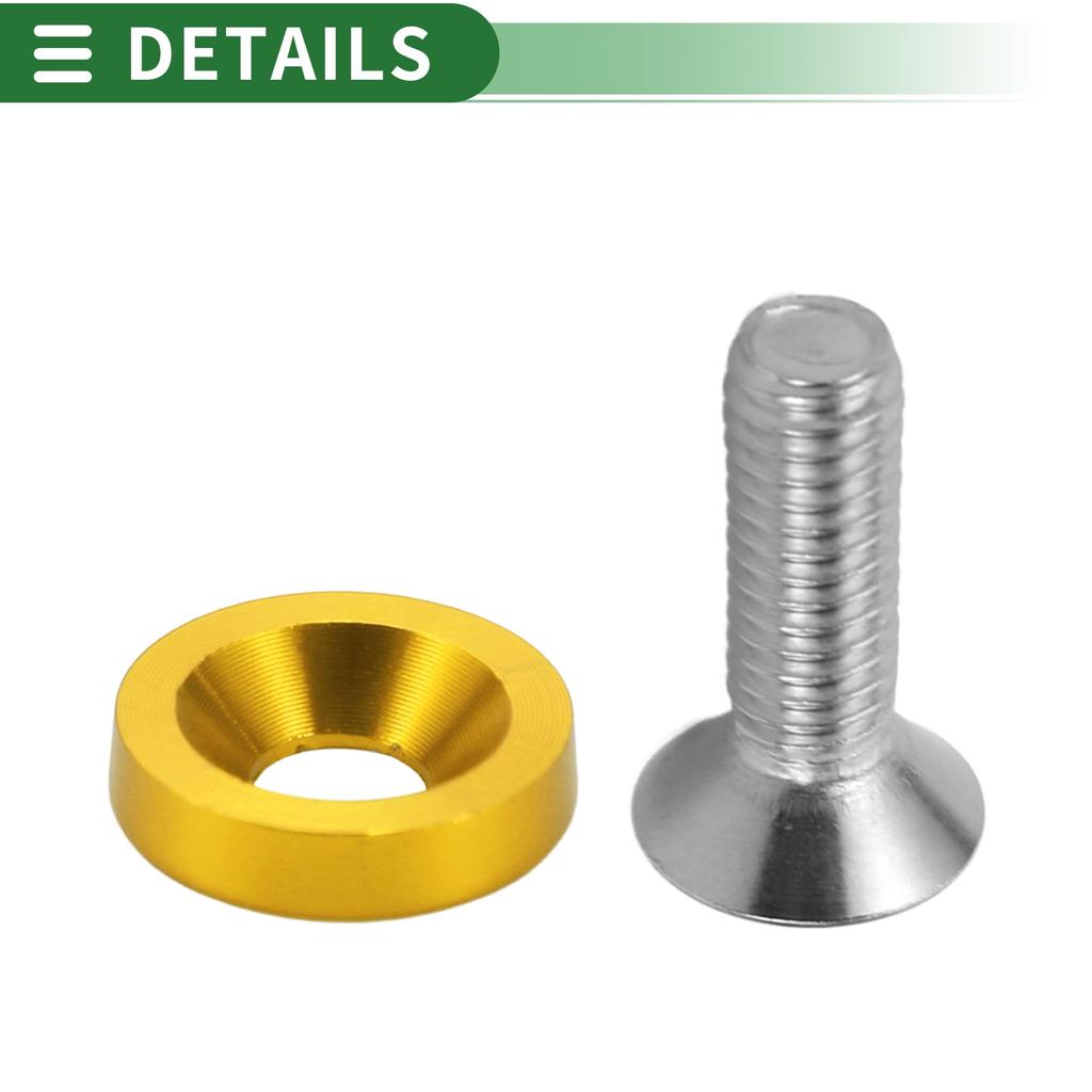 Motoforti Universal Car Modify M6 Gasket Bolt License Plate Frame Screw M6x1.0 Aluminum Fit Aluminum Alloy Gold Tone 1 Set