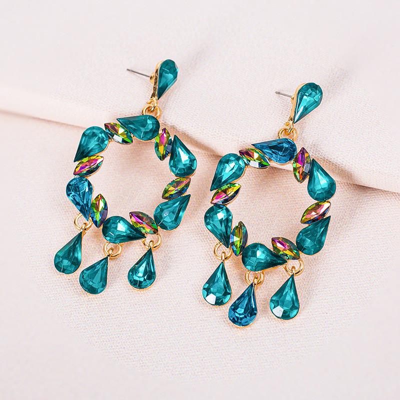 Pinkdudu Sparkling Dual Element Earrings  Alloy Hoop with Dangling Teardrop Crystals Modern Geometric Jewelry  PD897