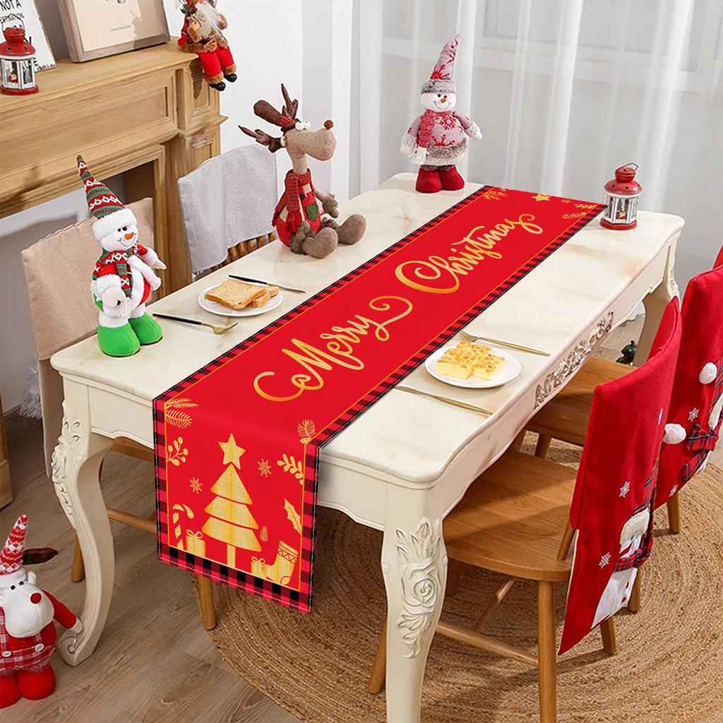 Christmas Linen Table Runner Merry Christmas Decoration For Home 2025 Navidad Noel Kerst Xmas Ornament Happy New Year Gifts 2025