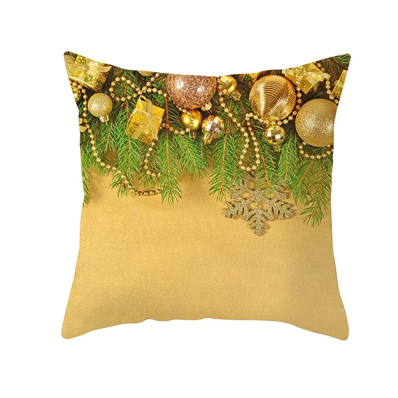 Golden Christmas Peach Velvet Cushion Cover New Digital Printed Square Cushion Cover Cushion Cover