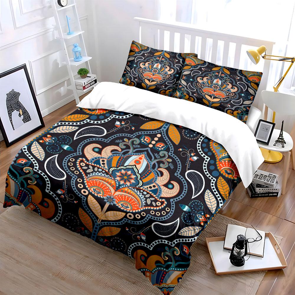 Floral Mandala Pattern Design Bedding Duvet Cover Set (1*Duvet Cover 2*Pillowcases, Without Duvet Insert)