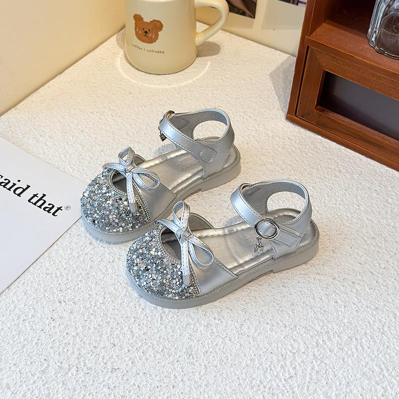 Girls Sandals 2025 Summer New Children's Princess Shoes Girls Bag Head Crystal Shoes Soft Sole Baby Girl Beach Shoes