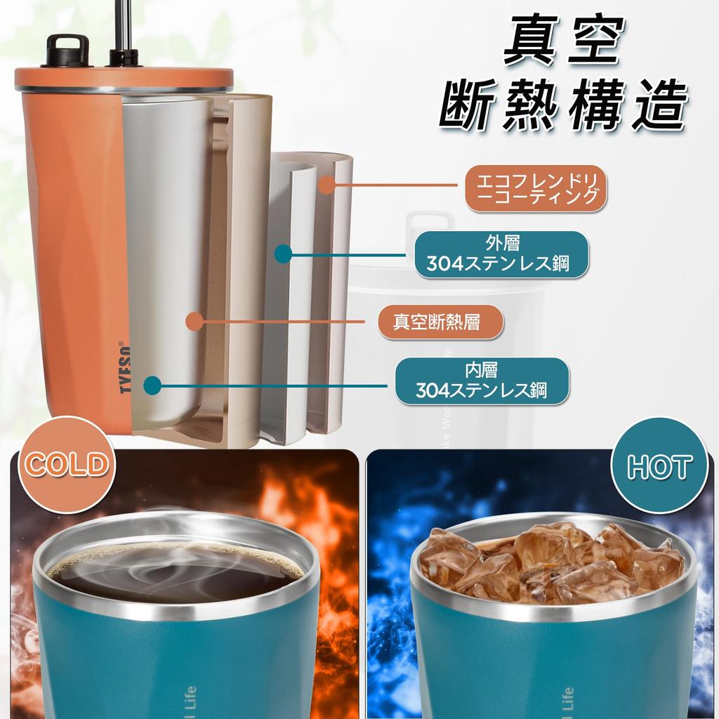 TYESO Tumbler med Rostfritt Bred Vakuumpump Hemma Håller Varmt eller med Stor för Flickor och Pojkar Sugrör, Stål, Mun, Isolerad, Kontor, Utomhus, Flerfärgad,