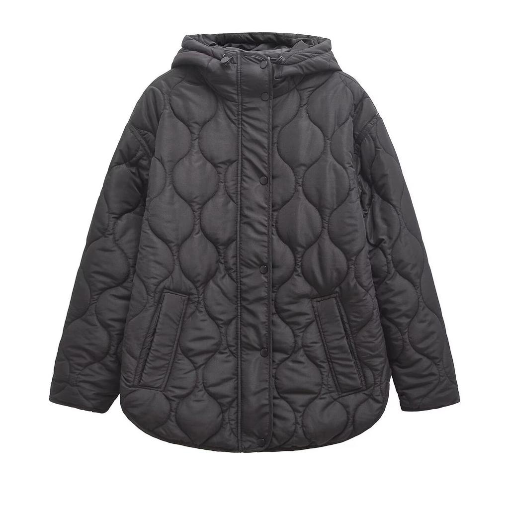 2024 Women's Quilted Hooded Cotton Coat - European & American Winter Street Fashion